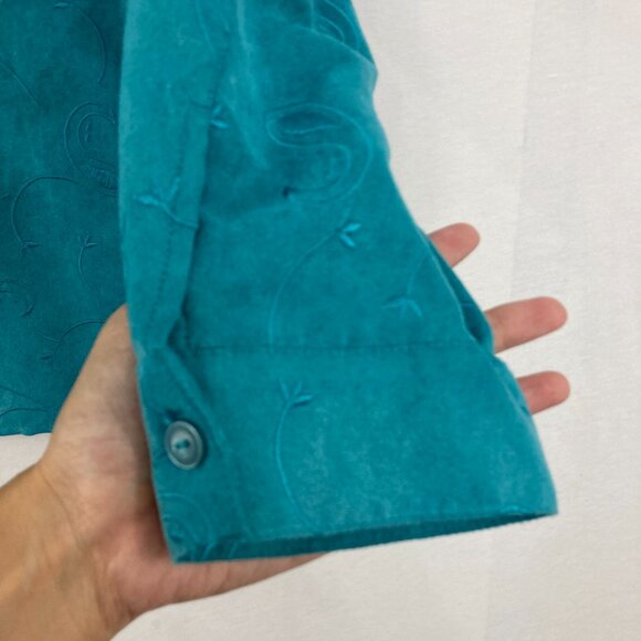 New Draper's & Damon's sz 3X Blue Teal size 3X Embroidered Long Sleeve Button Up - Picture 7 of 11